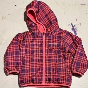 Reversible Columbia Pink and Purple Plaid insulated Hooded Jacket